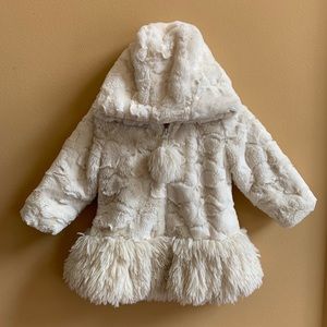 Furry winter ivory coat jacket w/ hood 24 months